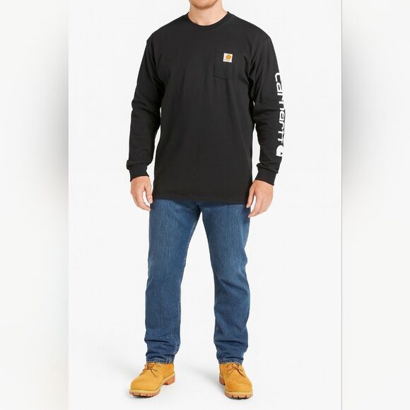 Carhartt XL Black Spell Out Logo L/S T-Shirt Rugged Work Basic Workwear Casual - Picture 1 of 6